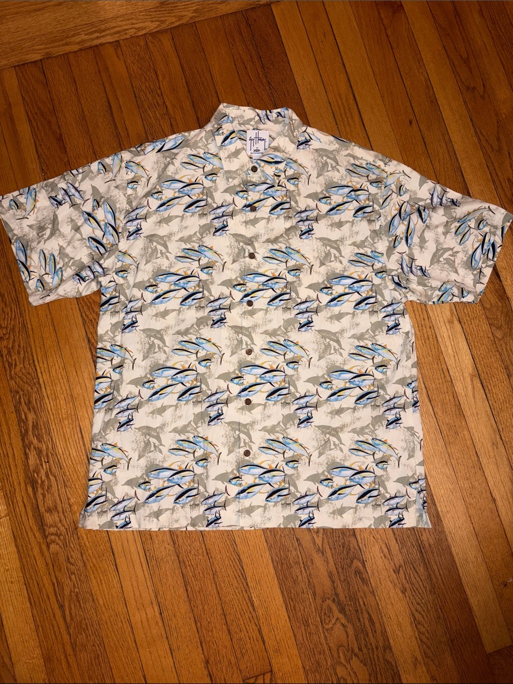 Guy Harvey Short Sleeve Button Down Shirt - Tuna Shadow Size 2X